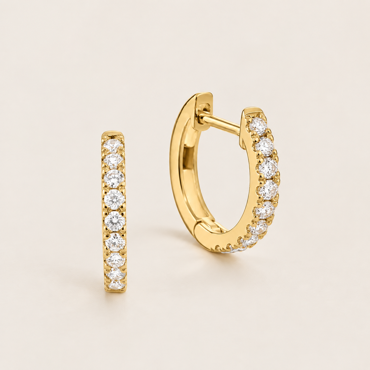 14k Gold Lab Grown Diamond Half Pavé Huggie Hoop Earrings