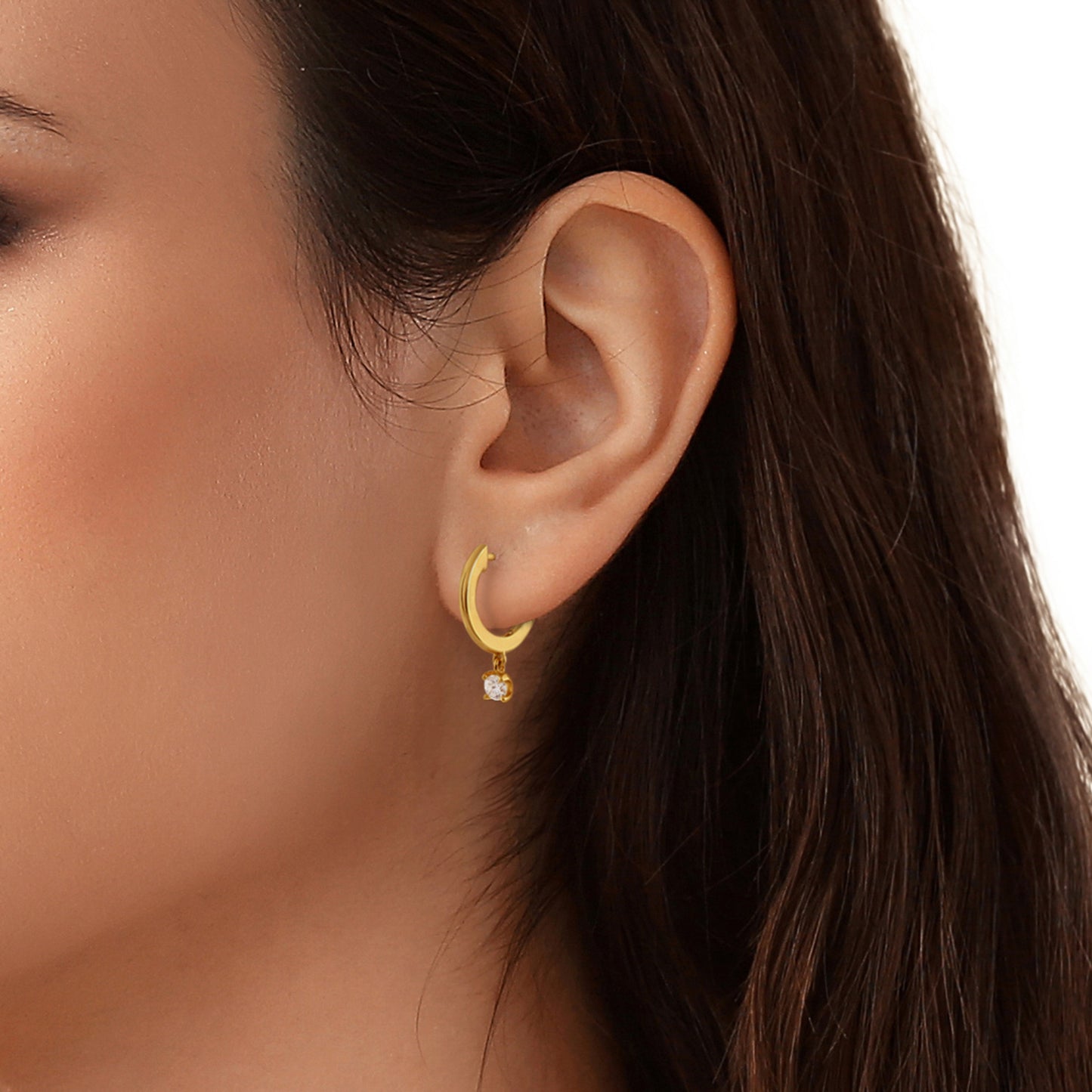 14k Gold Lab Grown Diamond Drop Huggie Hoop Earrings