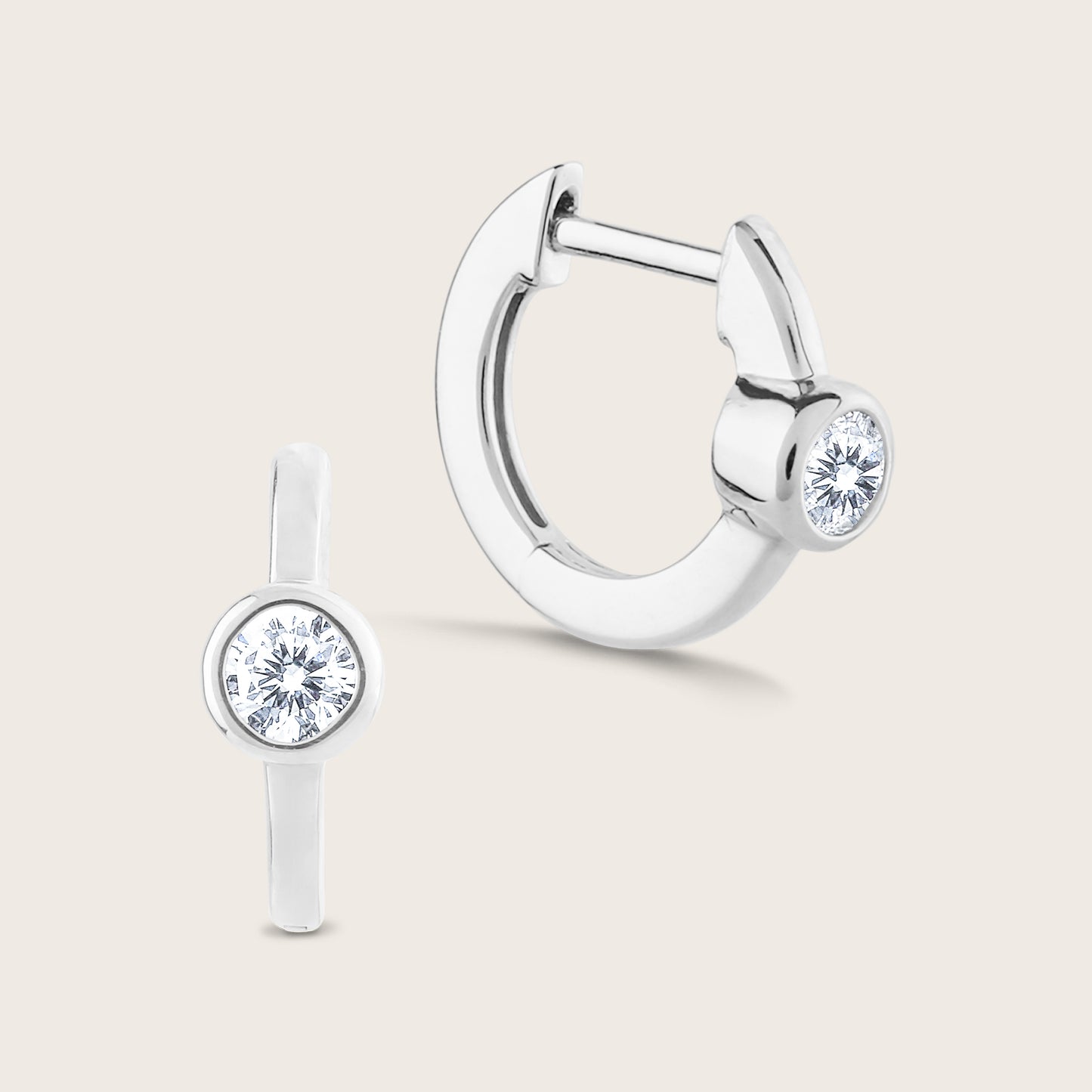14k Gold Bezel Lab Grown Diamond Hoop Earrings
