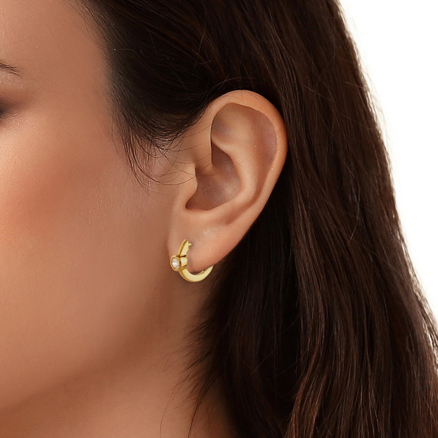 14k Gold Bezel Lab Grown Diamond Hoop Earrings
