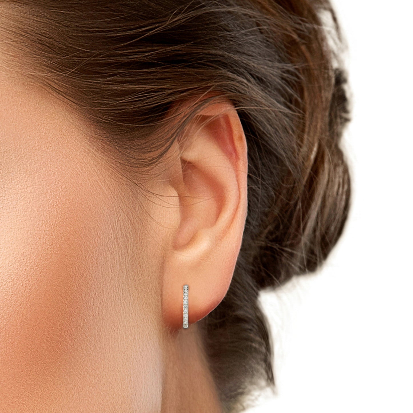 14k Gold Lab Grown Diamond Half Pavé Hoop Earrings