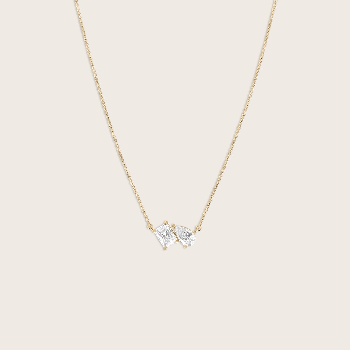 18k Gold Vermeil Pear & Emerald CZ Toi et Moi Pendant Necklace
