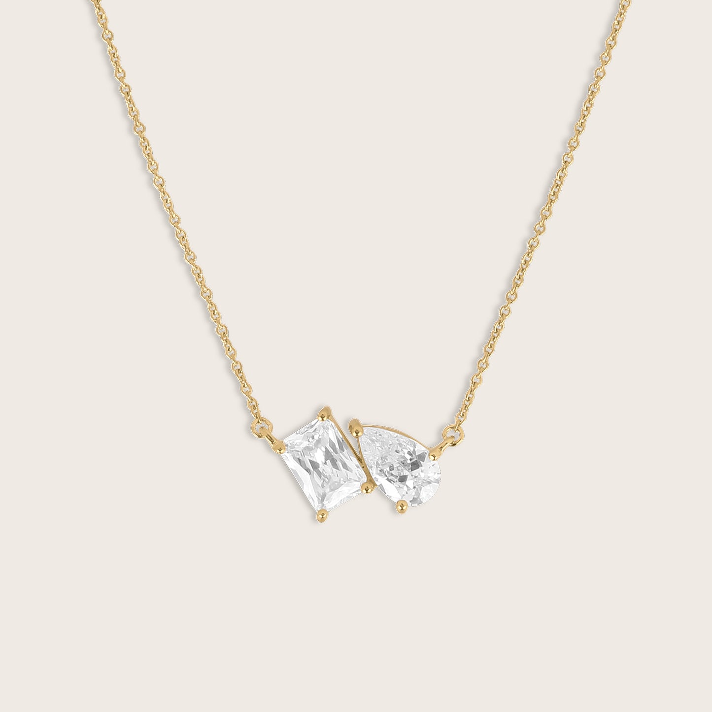 18k Gold Vermeil Pear & Emerald CZ Toi et Moi Pendant Necklace