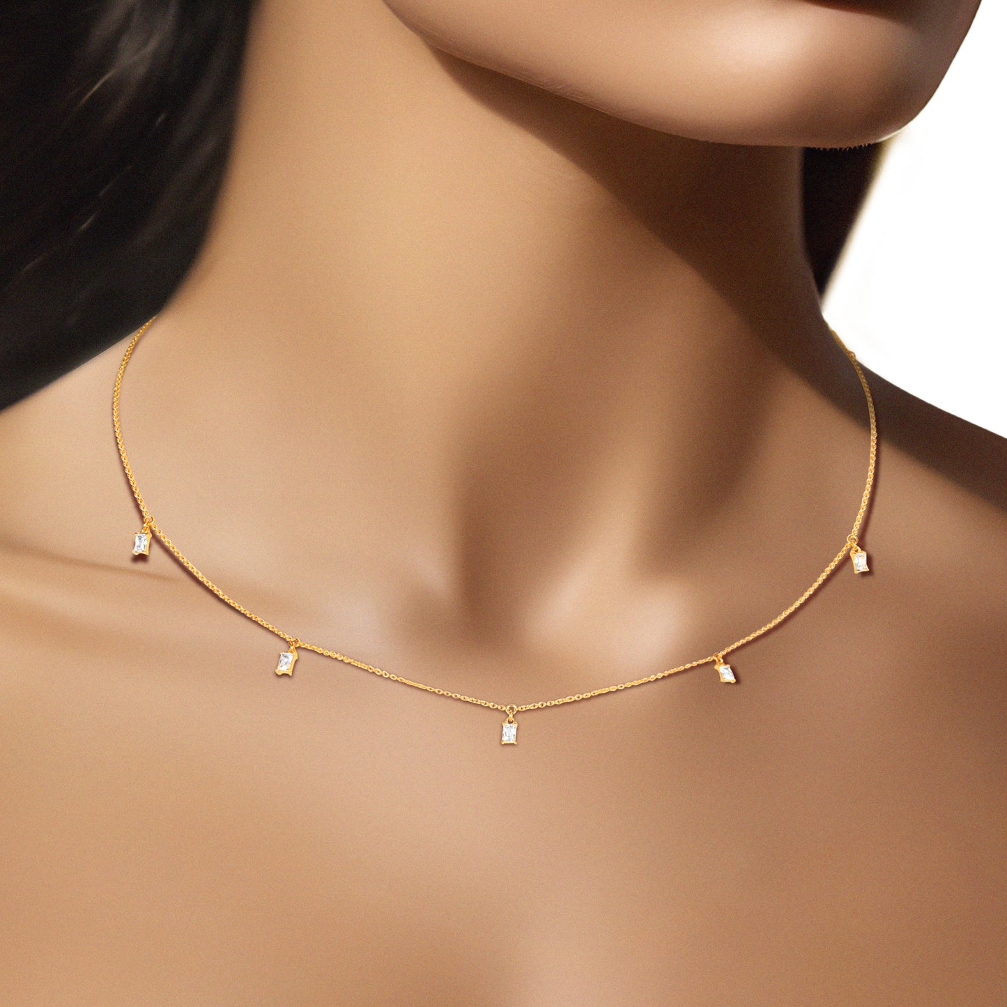 18k Gold Vermeil Baguette CZ Charm Necklace