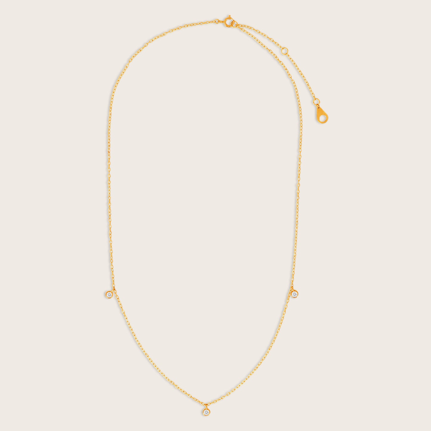 14k Yellow Gold 3 Stone Round Lab Grown Diamond Charm Necklace