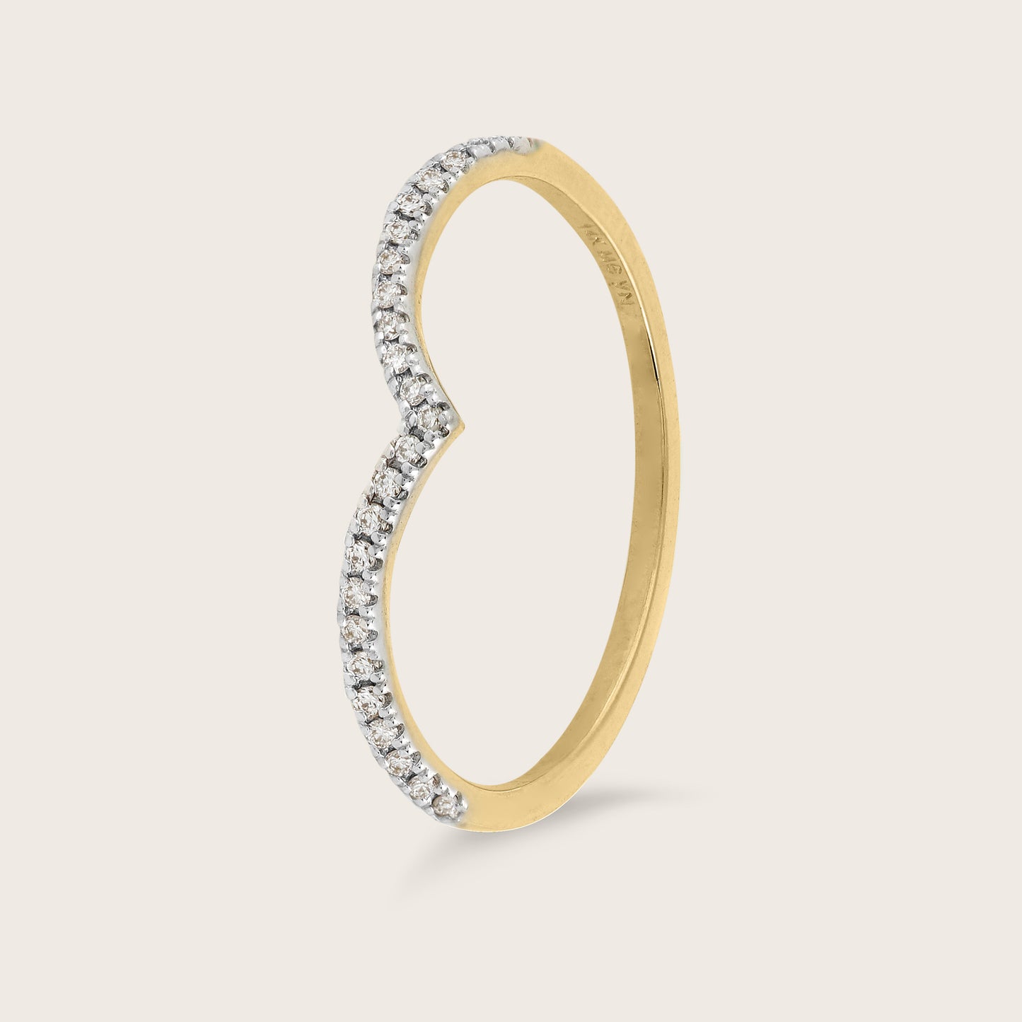 14k Yellow Gold Pavé Lab Grown Diamond Wishbone Stacking Ring