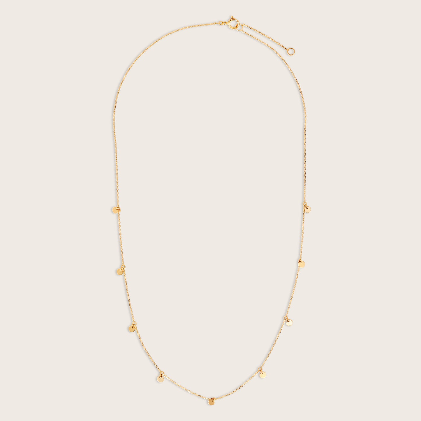 14k Yellow Gold Circle Charm Station Necklace
