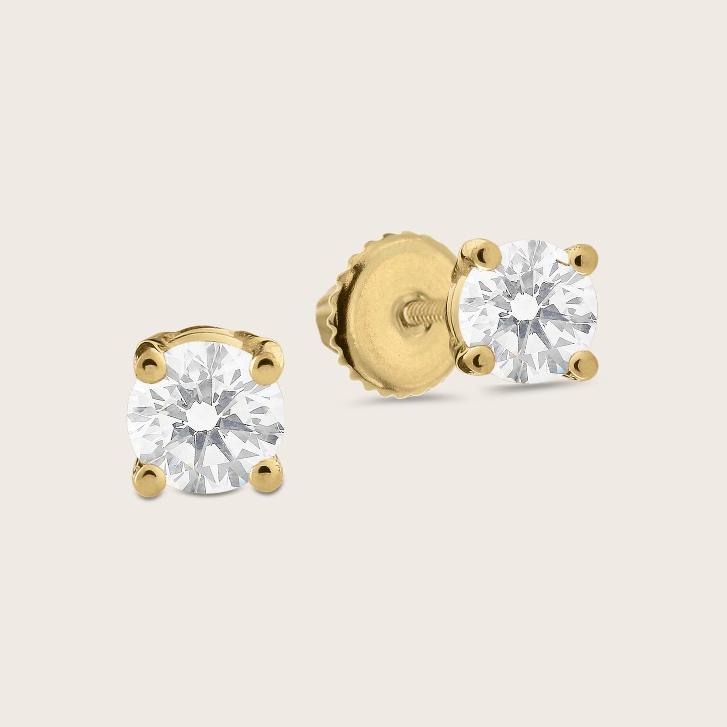 18k Gold Lab Grown Diamond Solitaire Stud Earrings