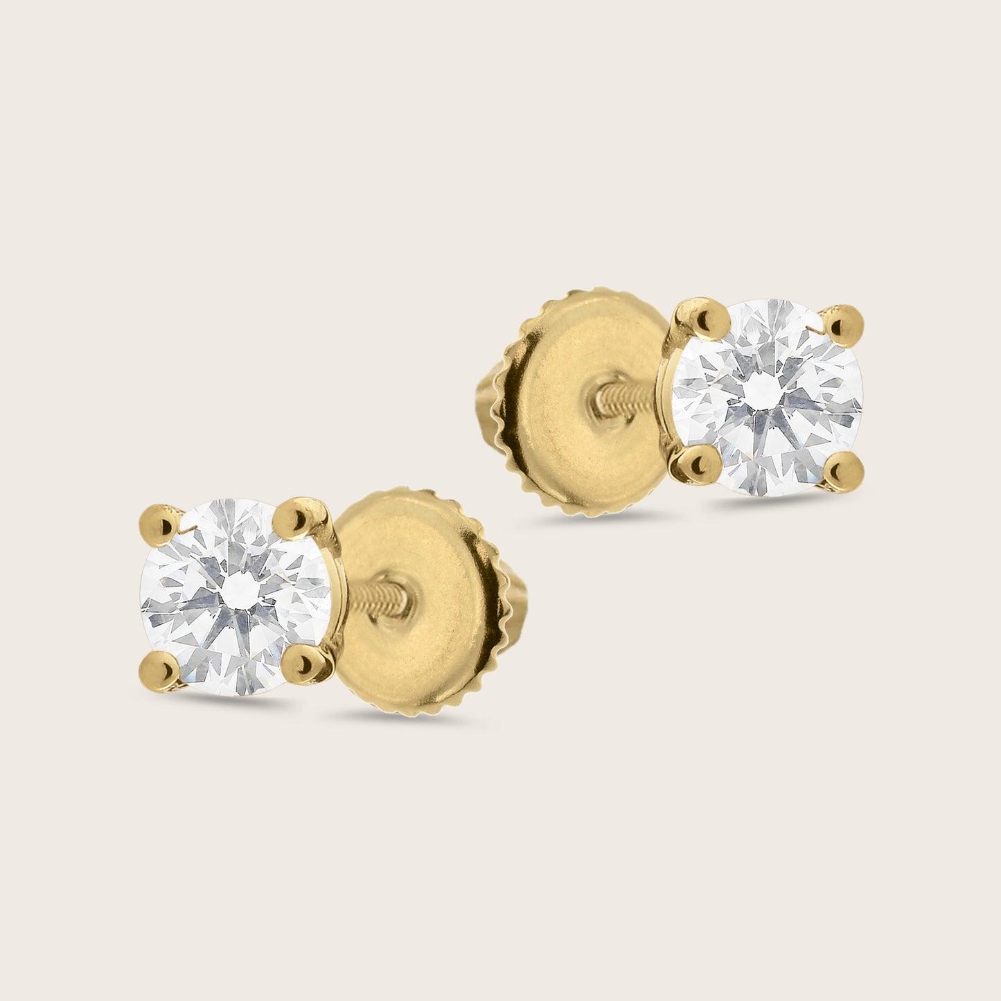 18k Gold Lab Grown Diamond Solitaire Stud Earrings