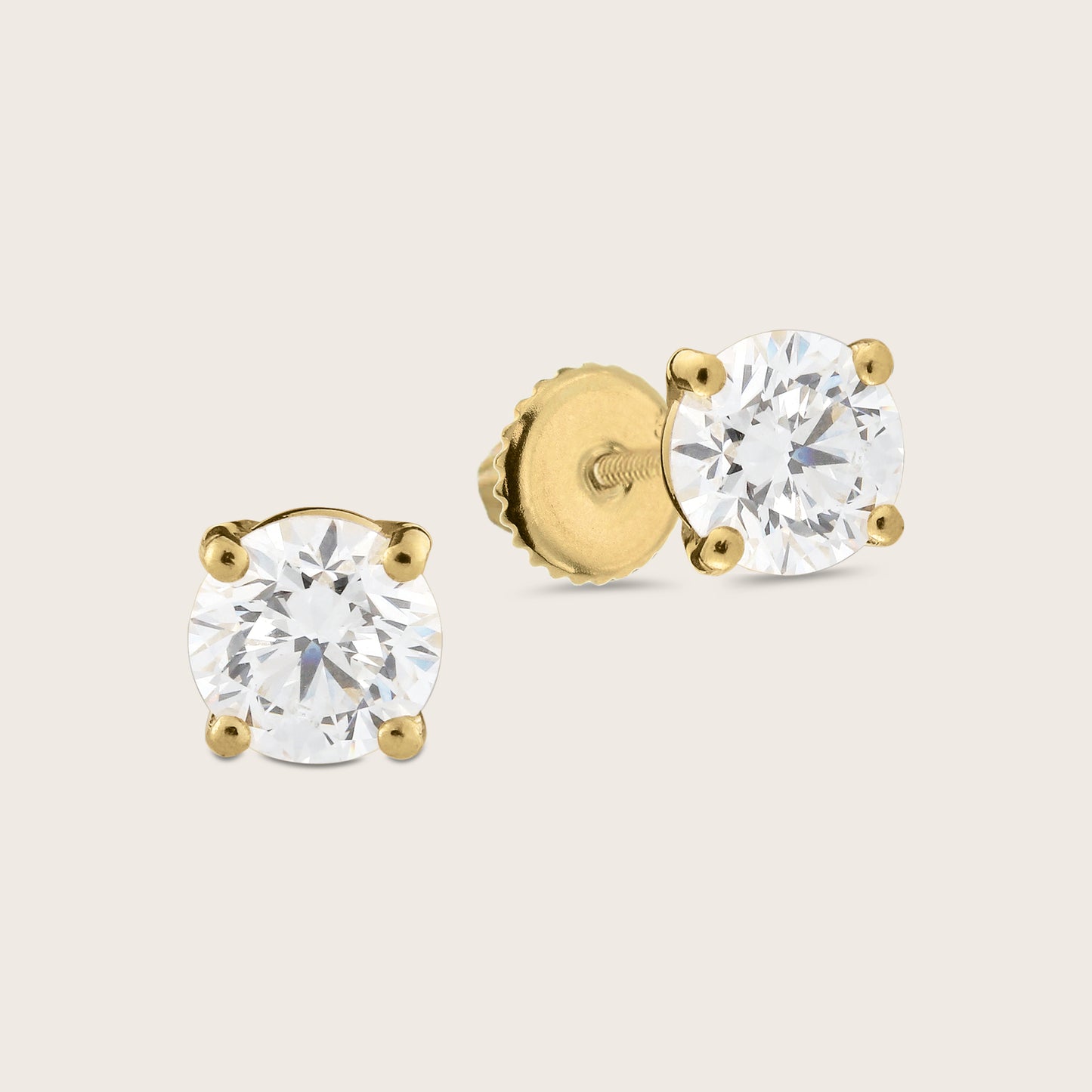 18k Gold Lab Grown Diamond Solitaire Stud Earrings