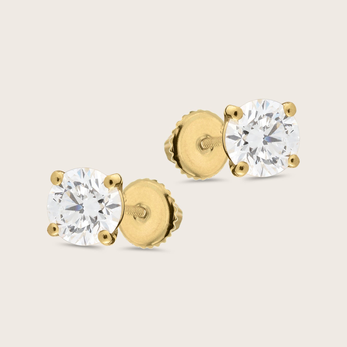 18k Gold Lab Grown Diamond Solitaire Stud Earrings