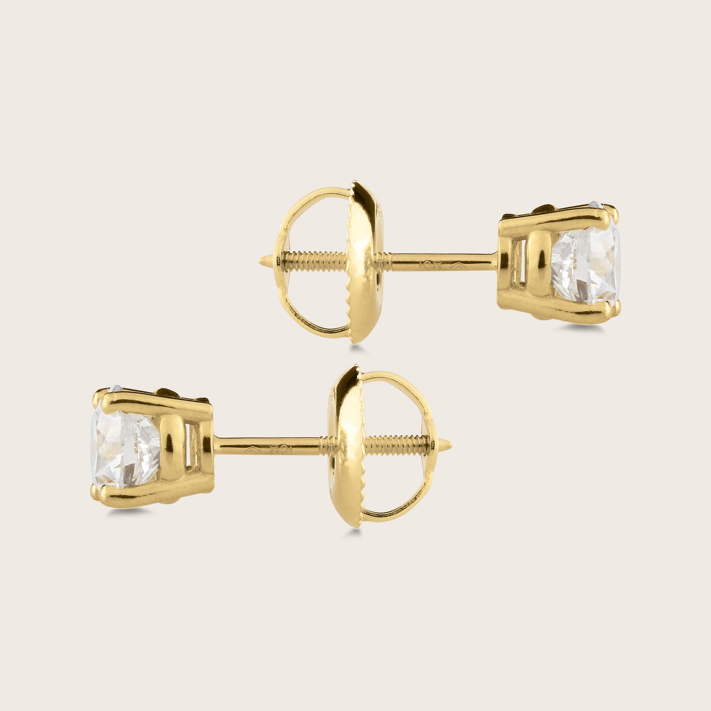 18k Gold Lab Grown Diamond Solitaire Stud Earrings