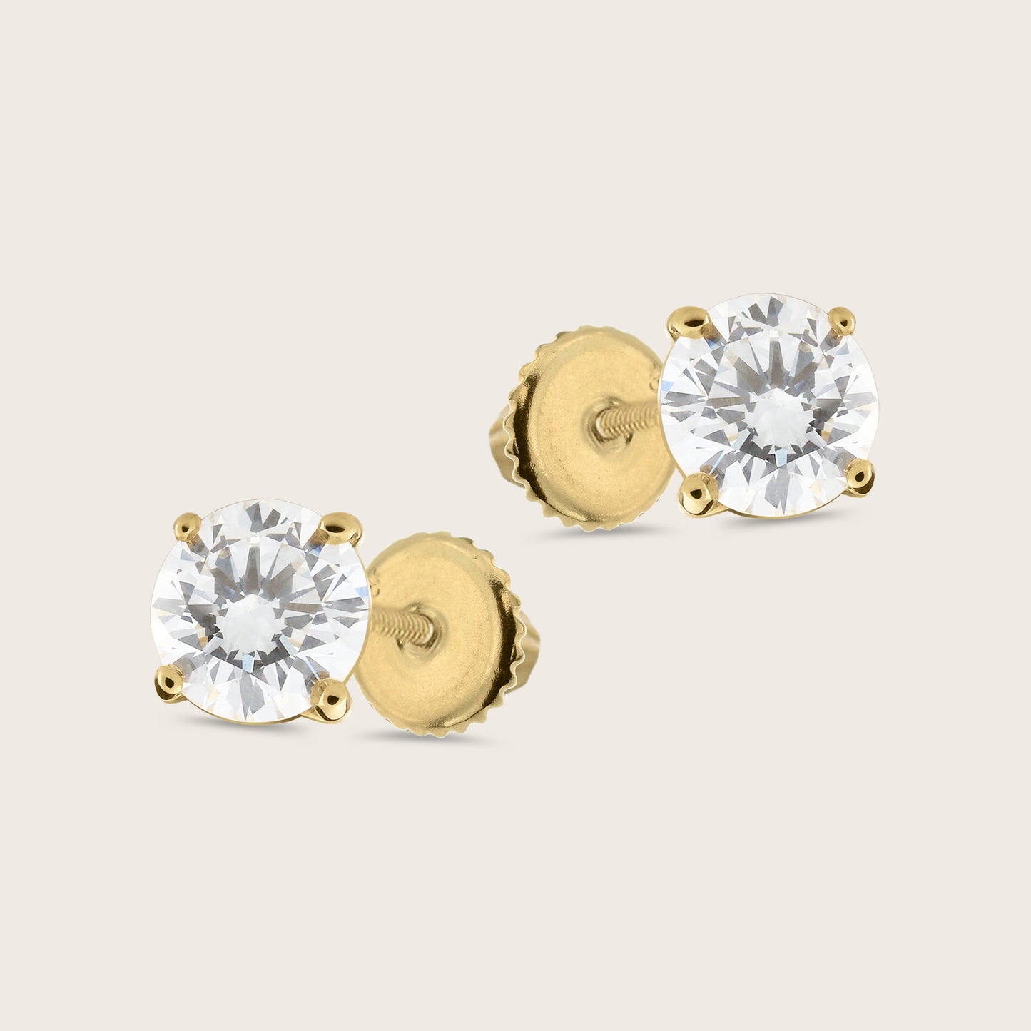 18k Gold Lab Grown Diamond Solitaire Stud Earrings