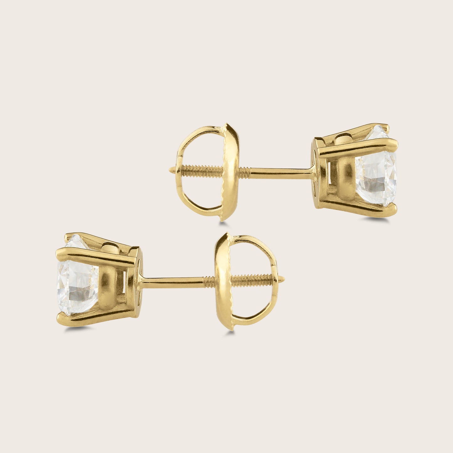 18k Gold Lab Grown Diamond Solitaire Stud Earrings