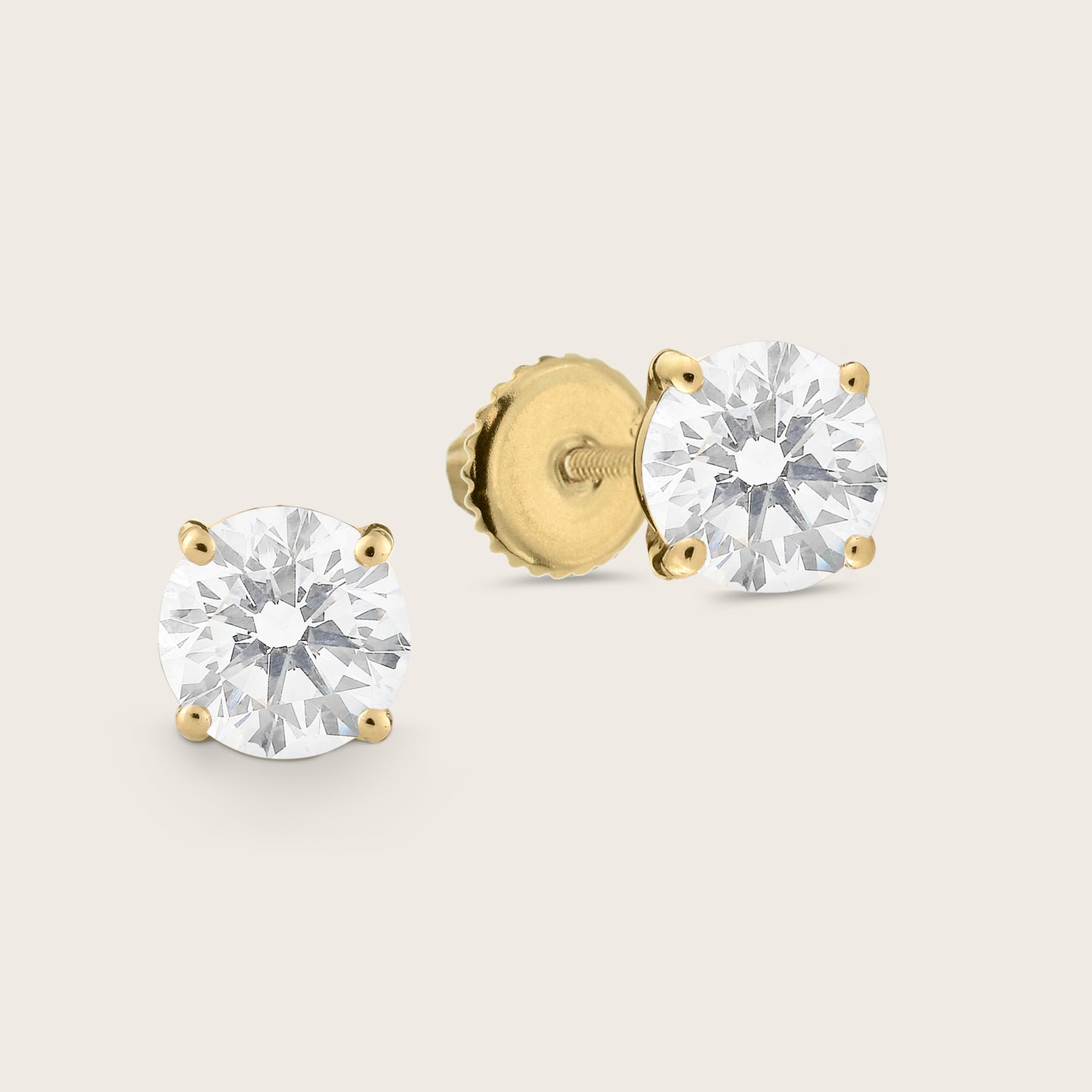 18k Gold Lab Grown Diamond Solitaire Stud Earrings