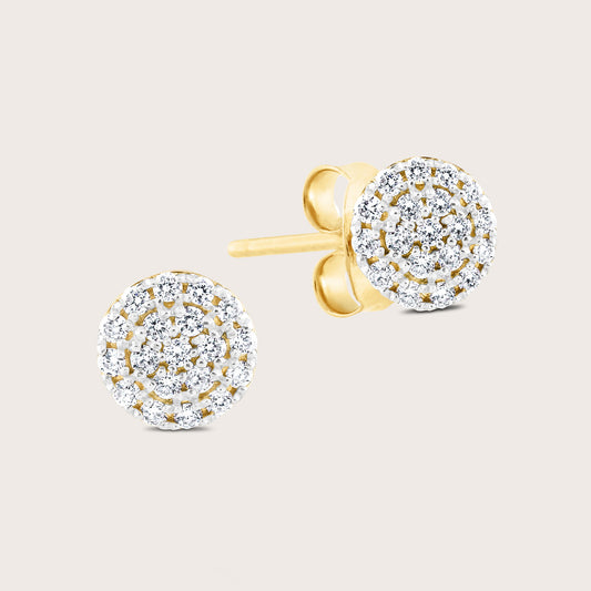 14k Yellow Gold Pavé Lab Grown Diamond Round Stud Earrings