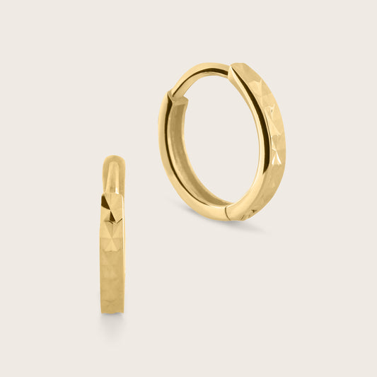 14k Yellow Gold Faceted Huggie Hoop Earrings