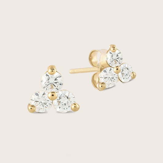 14k Gold Lab Grown Diamond Triplet Stud Earrings