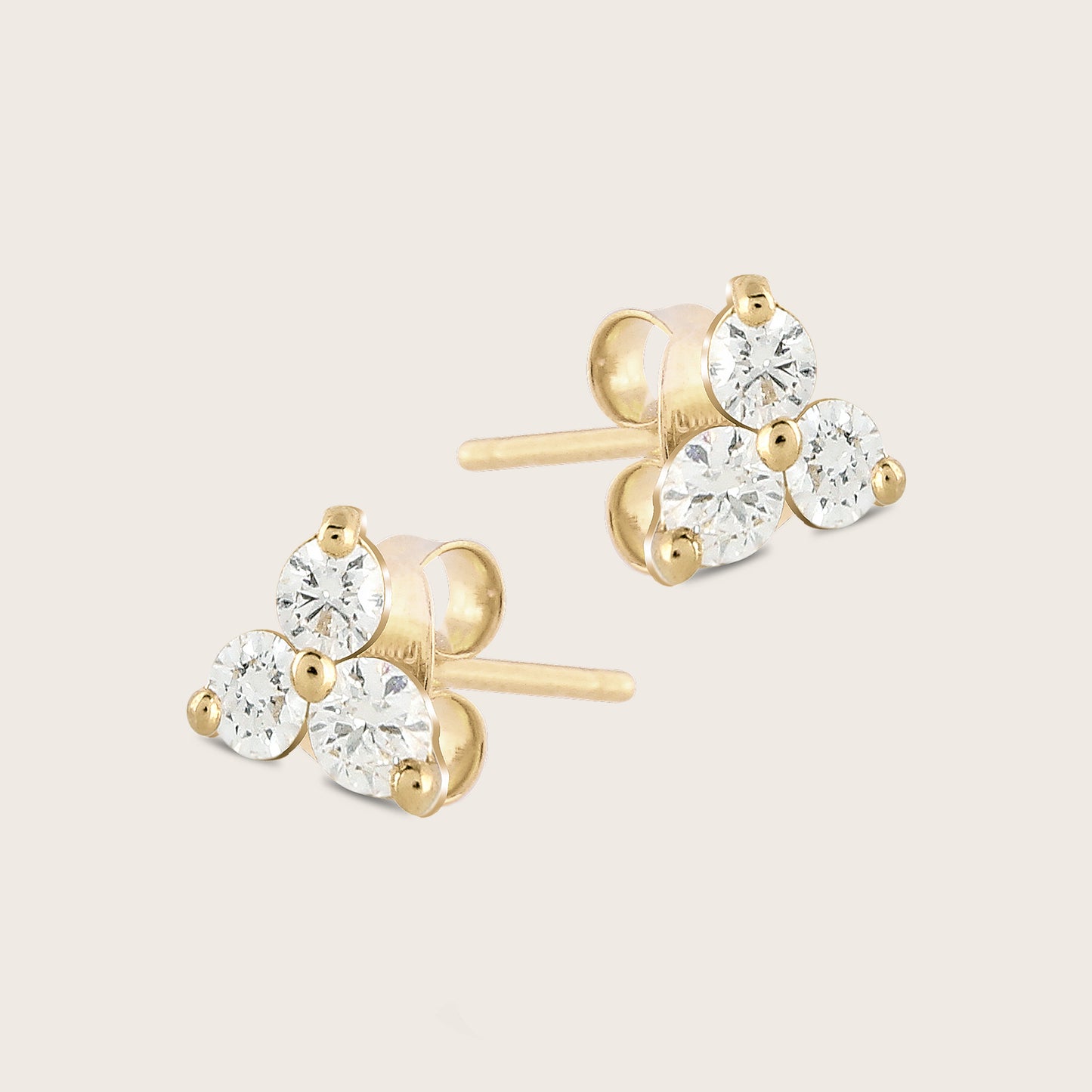 14k Gold Lab Grown Diamond Triplet Stud Earrings