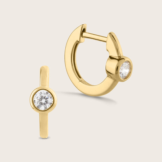 14k Gold Bezel Lab Grown Diamond Hoop Earrings