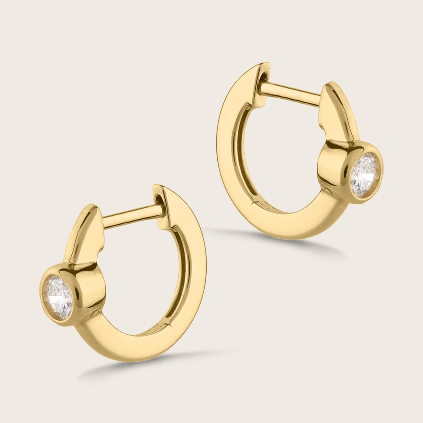 14k Gold Bezel Lab Grown Diamond Hoop Earrings