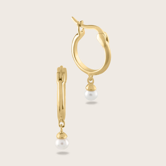 18k Gold Vermeil Huggie Hoop Earrings with 3mm Pearl Drop