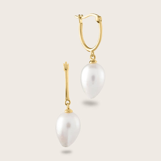 18k Gold Vermeil Huggie Hoop Earrings with 10.5mm Pearl Drop