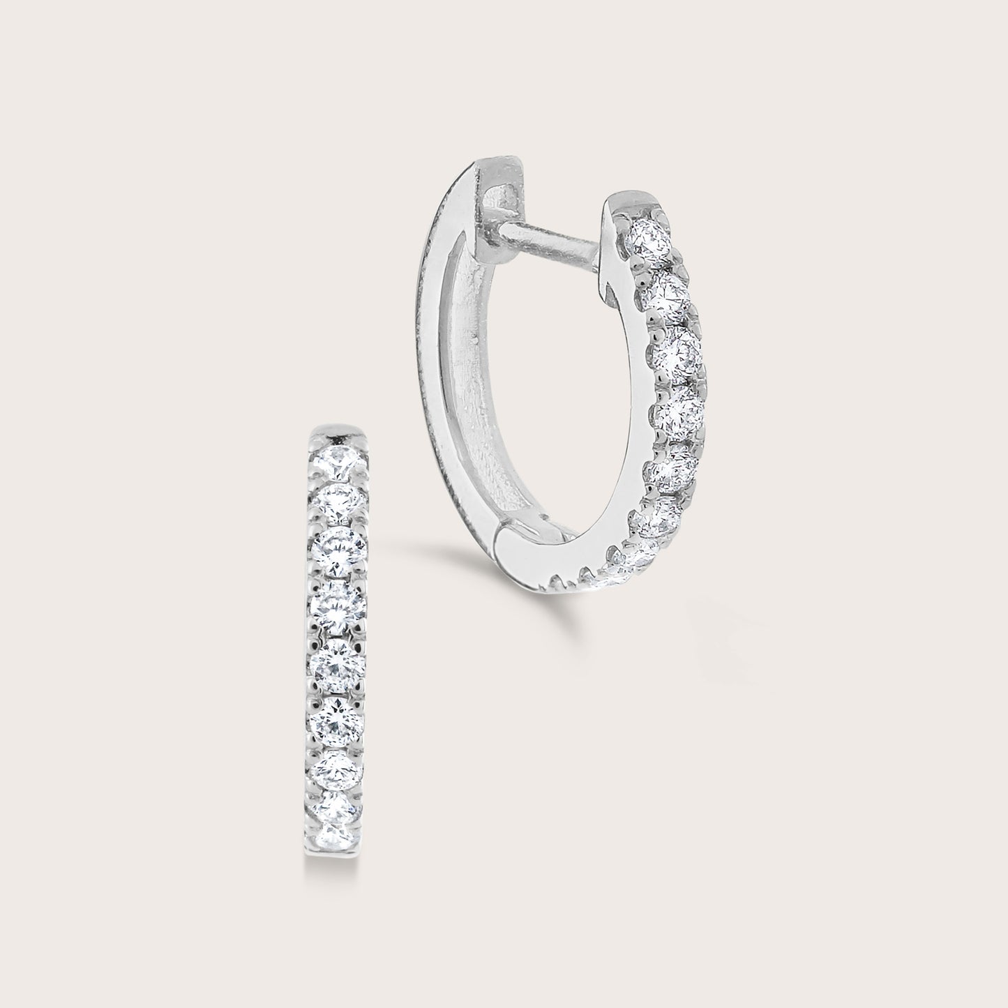 14k Gold Lab Grown Diamond Half Pavé Huggie Hoop Earrings