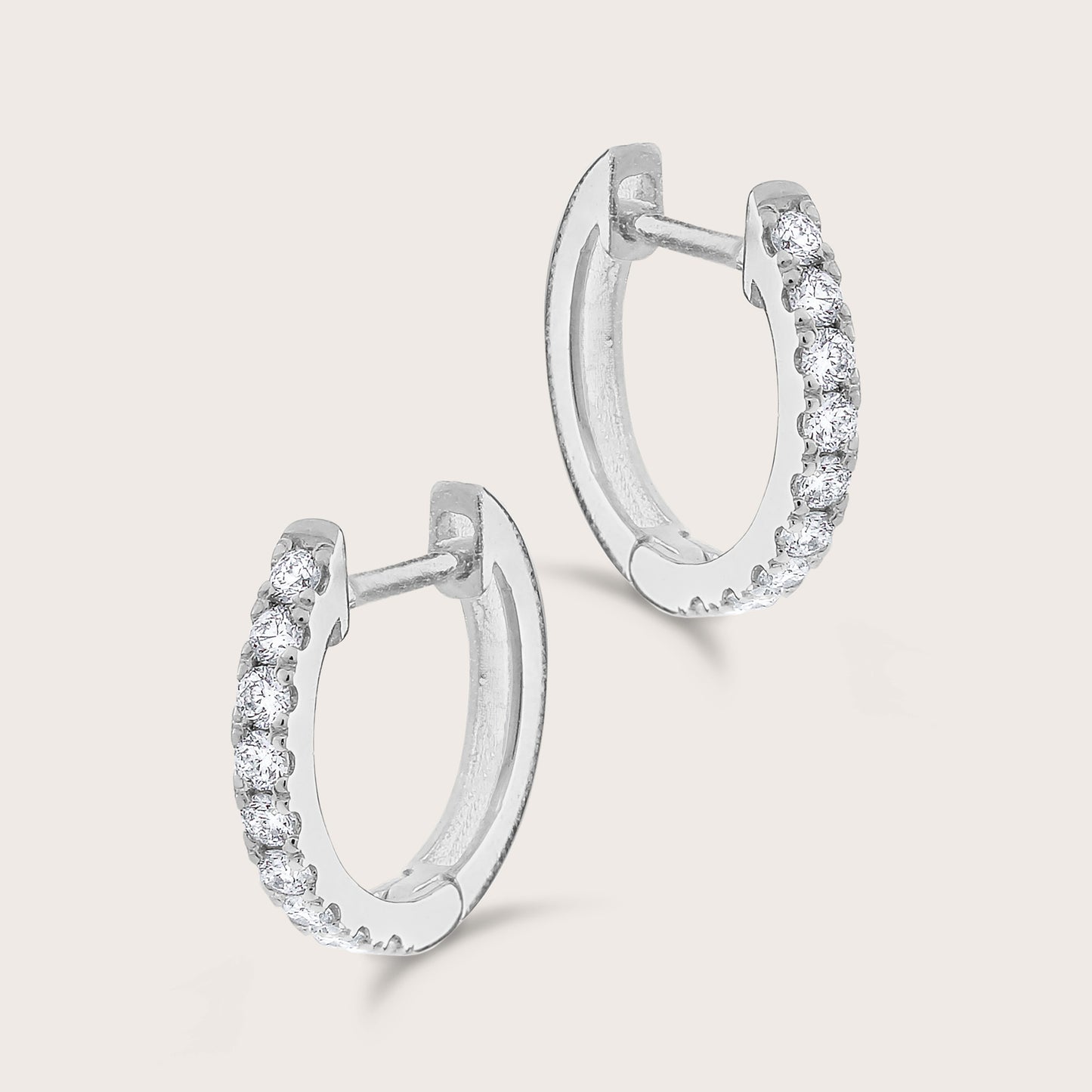 14k Gold Lab Grown Diamond Half Pavé Huggie Hoop Earrings