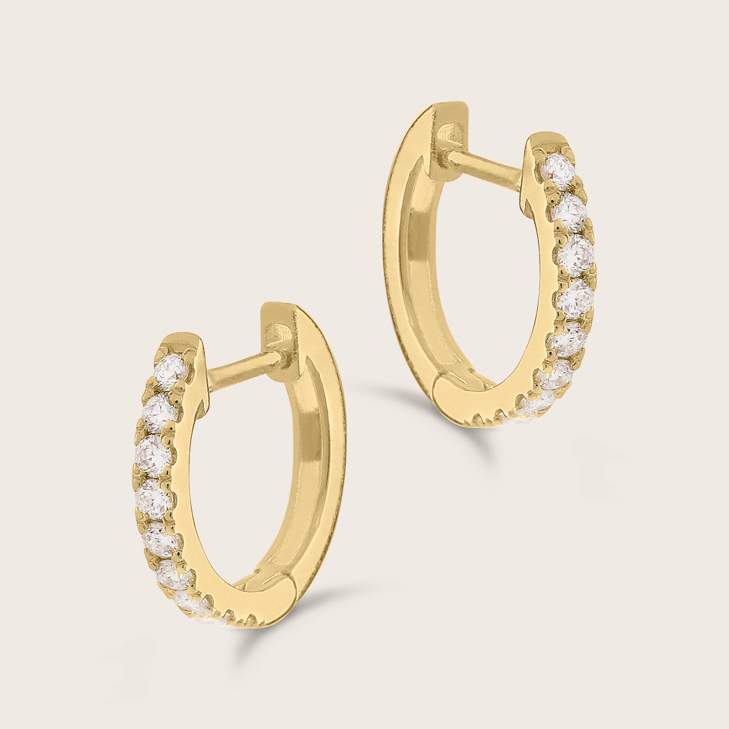 14k Gold Lab Grown Diamond Half Pavé Huggie Hoop Earrings