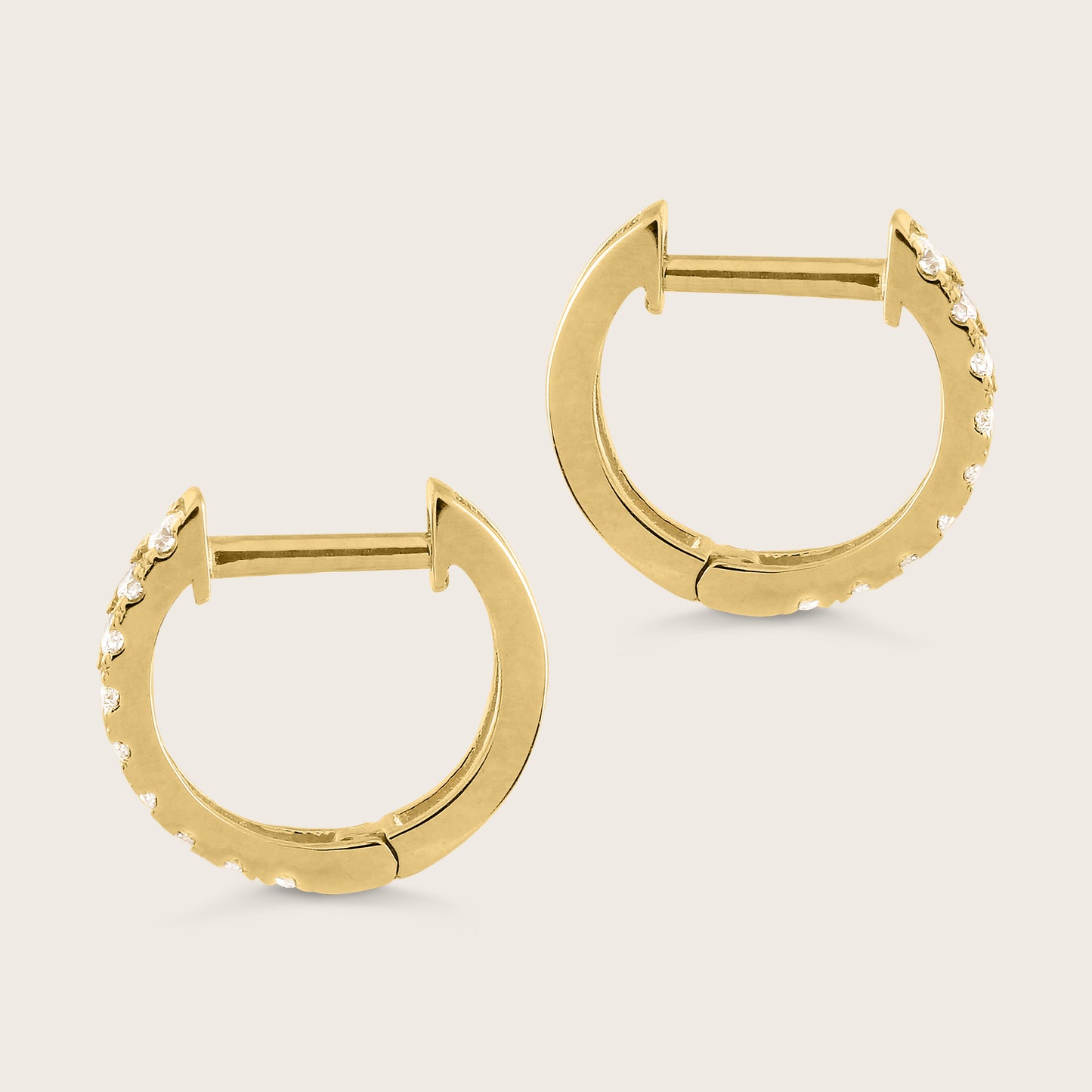 14k Gold Lab Grown Diamond Half Pavé Huggie Hoop Earrings