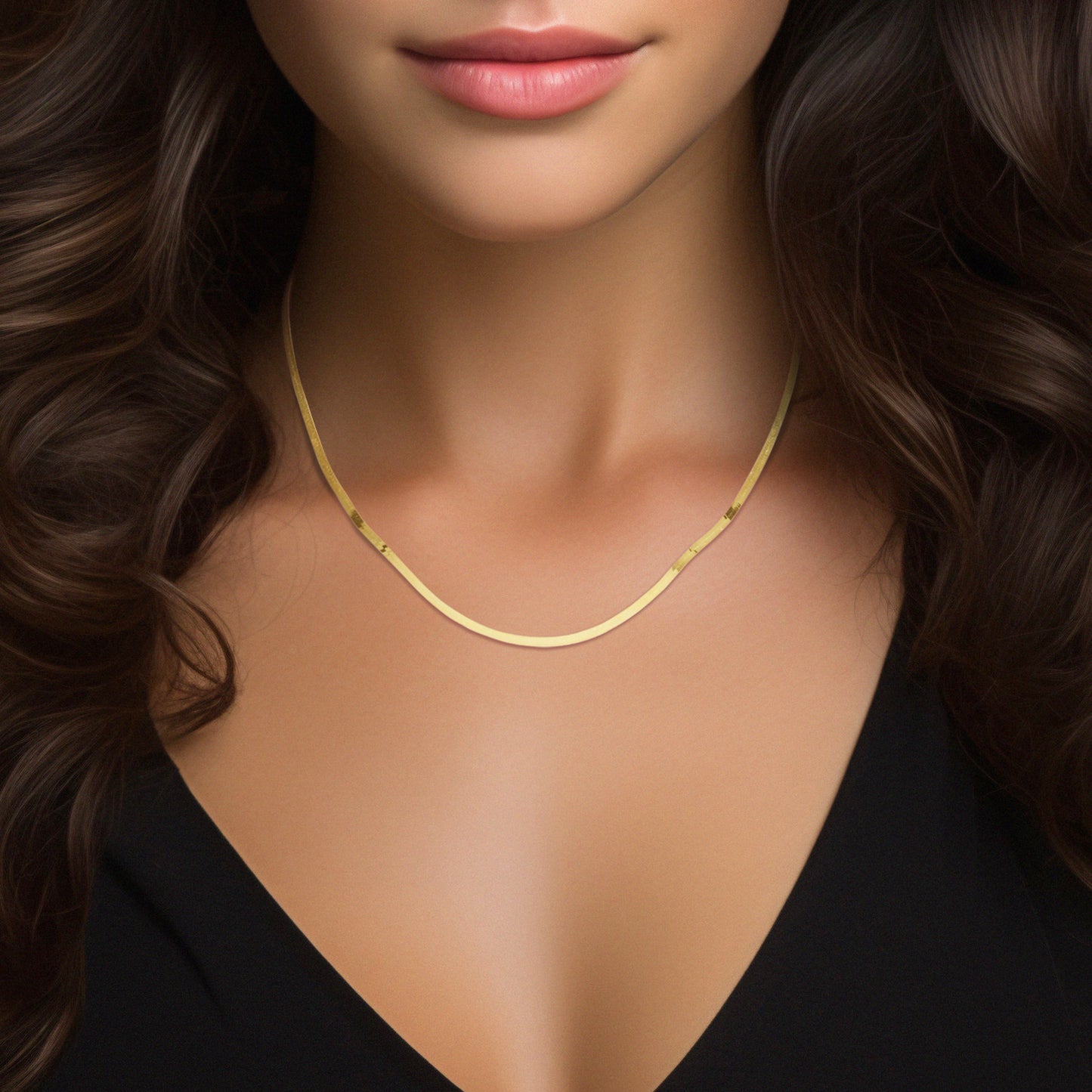 14k Yellow Gold Herringbone Chain Necklace