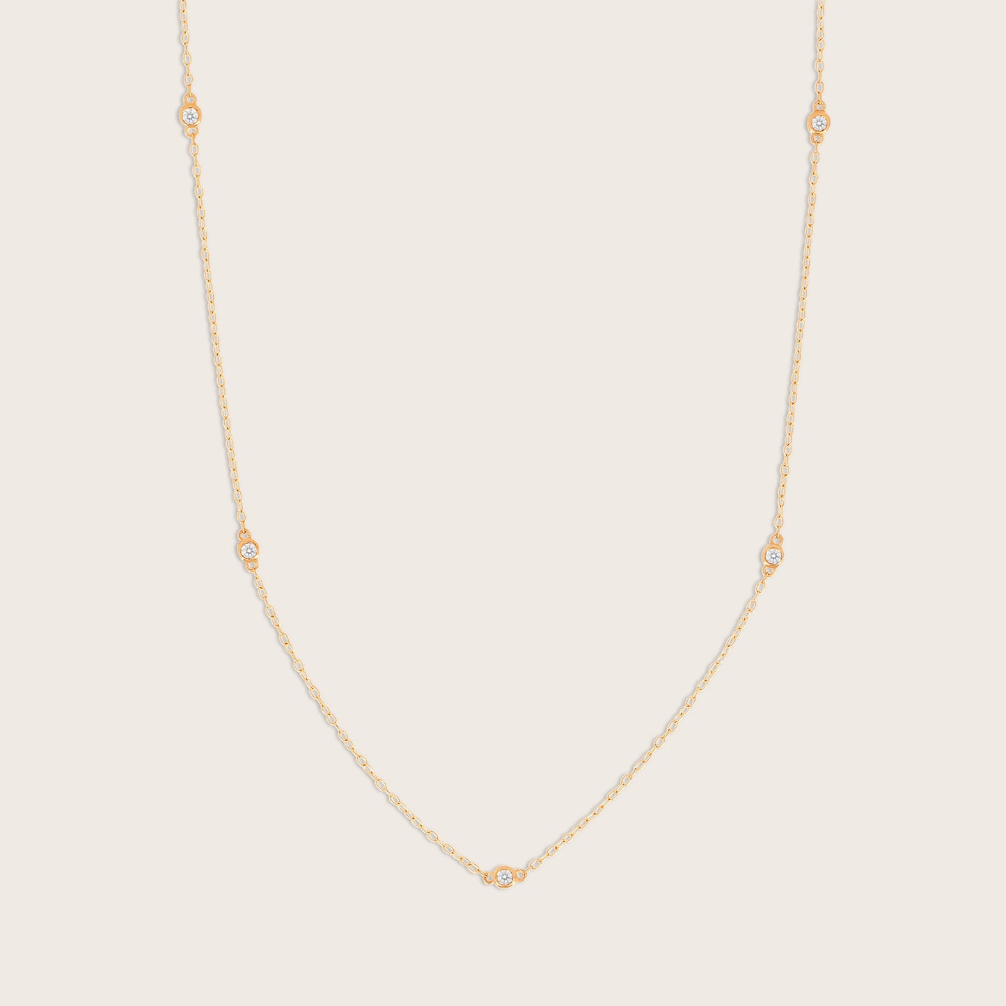 14k Yellow Gold Five Round Lab Grown Diamond Station Necklace