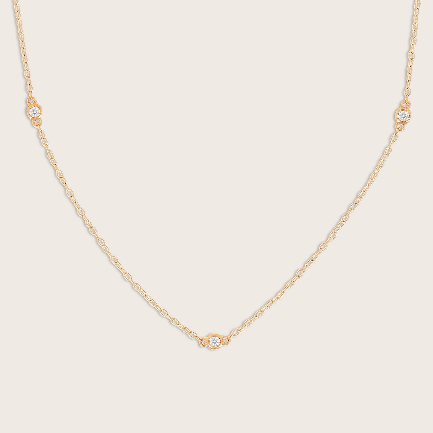 14k Yellow Gold Five Round Lab Grown Diamond Station Necklace