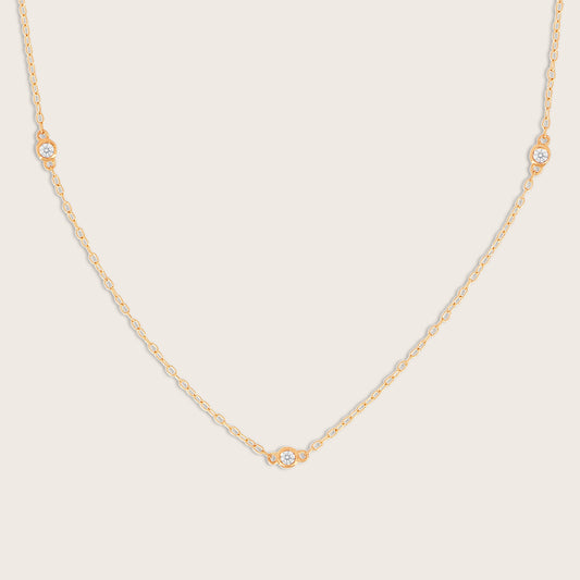 14k Yellow Gold Five Round Lab Grown Diamond Station Necklace