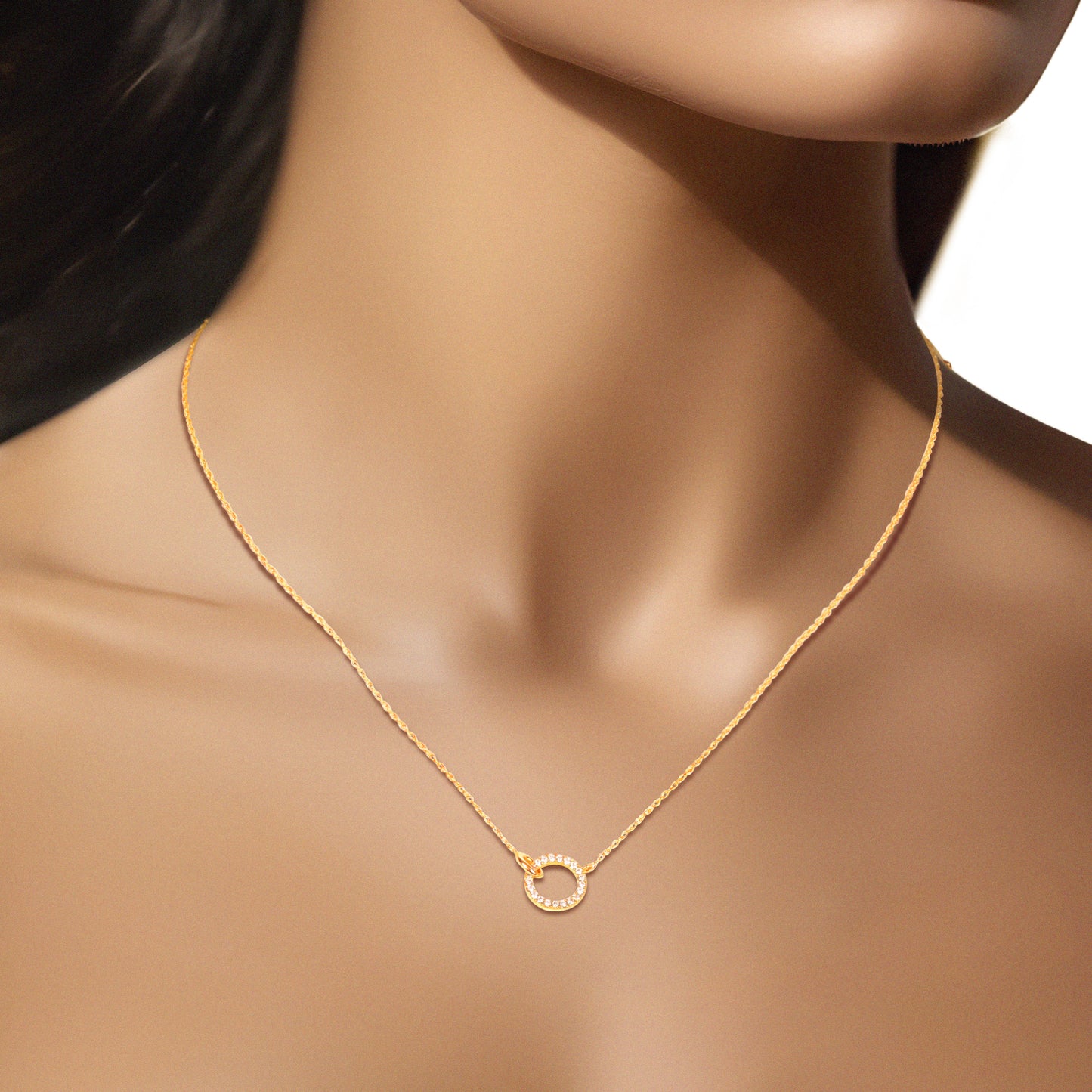 14k Yellow Gold & Lab Grown Diamond Interlocking Circles Pendant Necklace