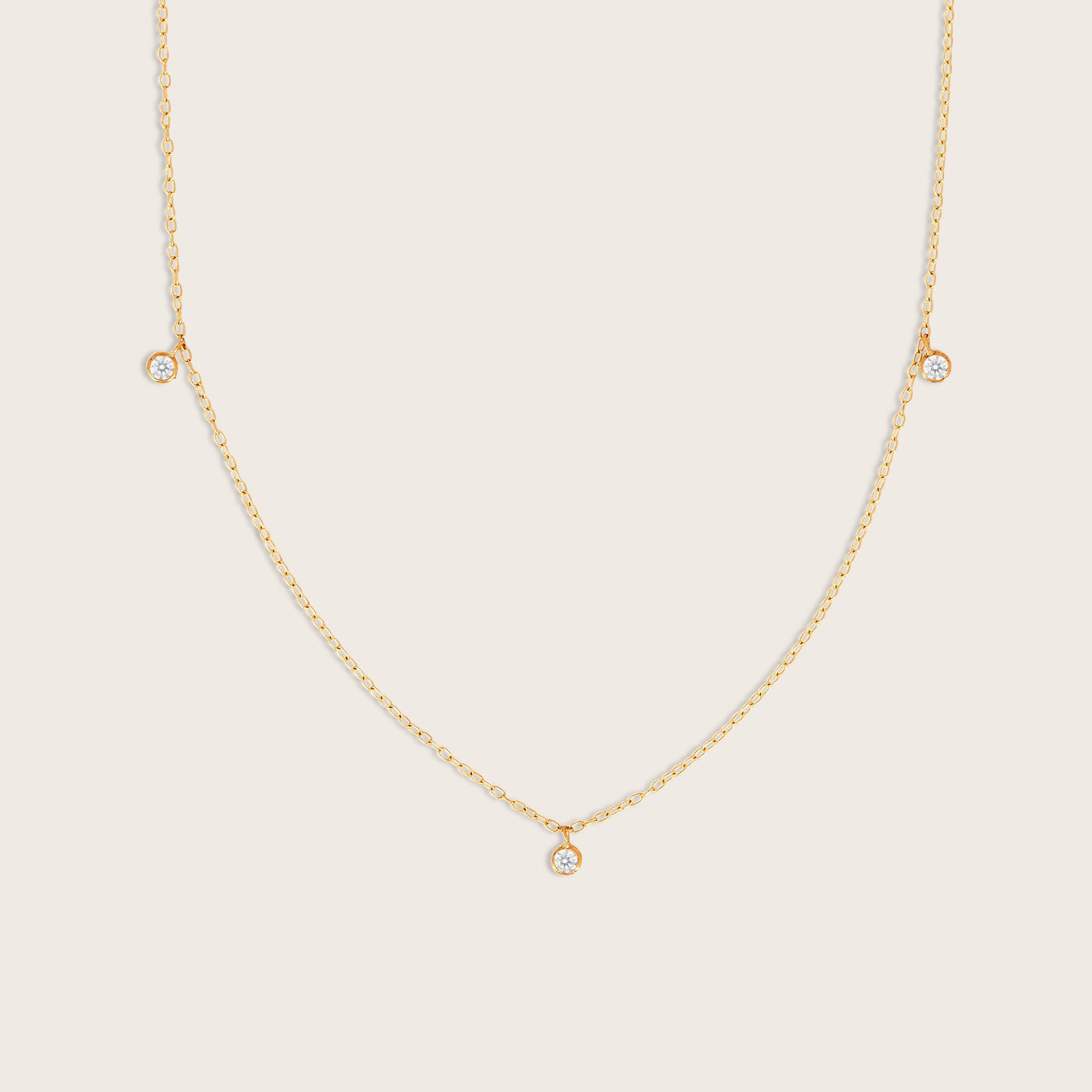 14k Yellow Gold 3 Stone Round Lab Grown Diamond Charm Necklace