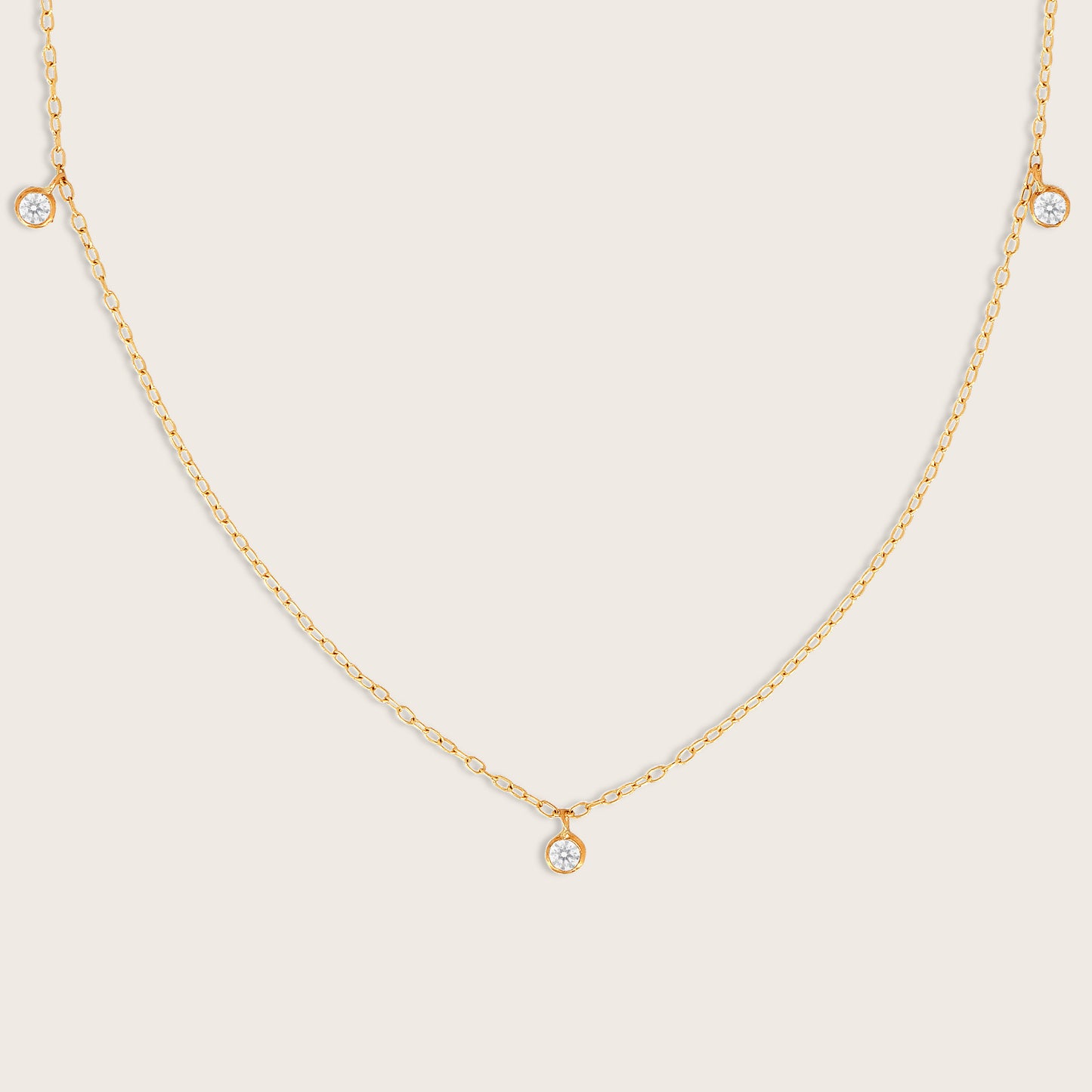 14k Yellow Gold 3 Stone Round Lab Grown Diamond Charm Necklace