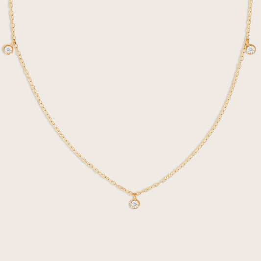 14k Yellow Gold 3 Stone Round Lab Grown Diamond Charm Necklace