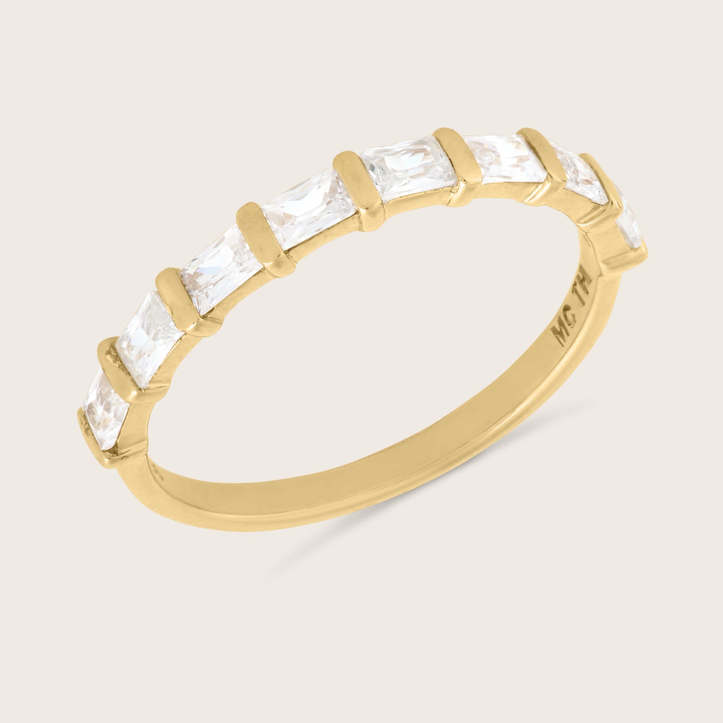 18k Gold Vermeil Baguette CZ Half Eternity Band Ring