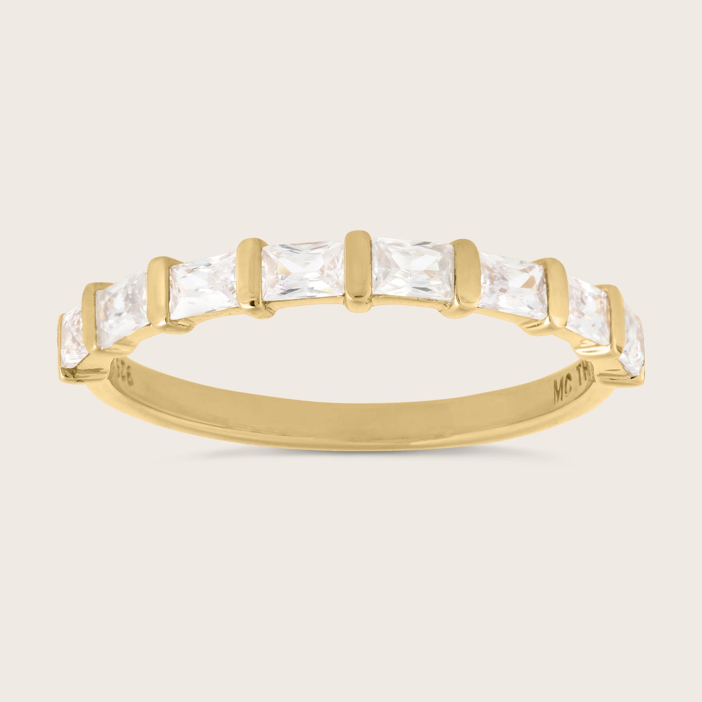 18k Gold Vermeil Baguette CZ Half Eternity Band Ring