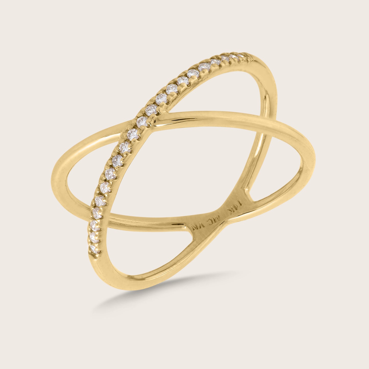 14k Yellow Gold Pavé Lab Grown Diamond X Ring