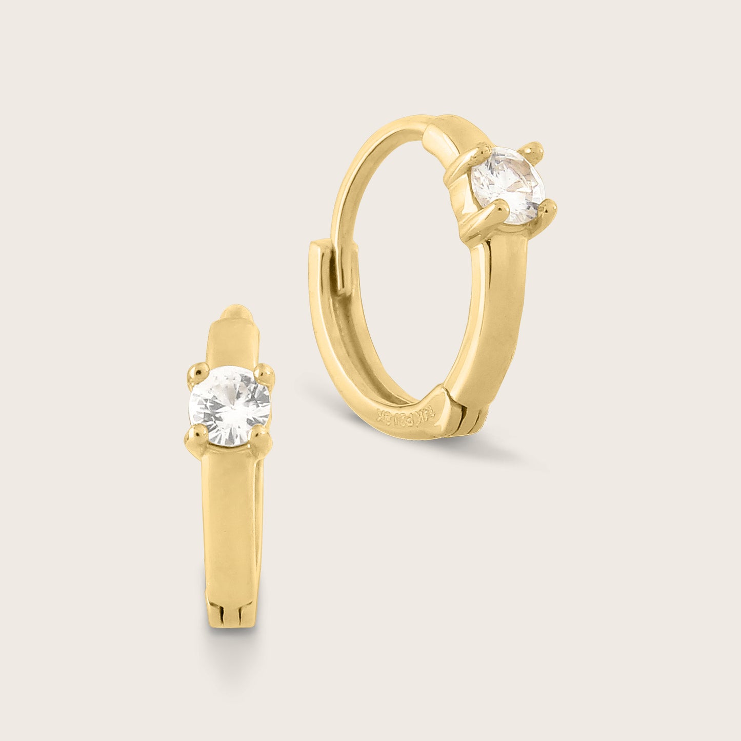 14k Yellow Gold White Sapphire 10mm Single Mini Hoop Earring
