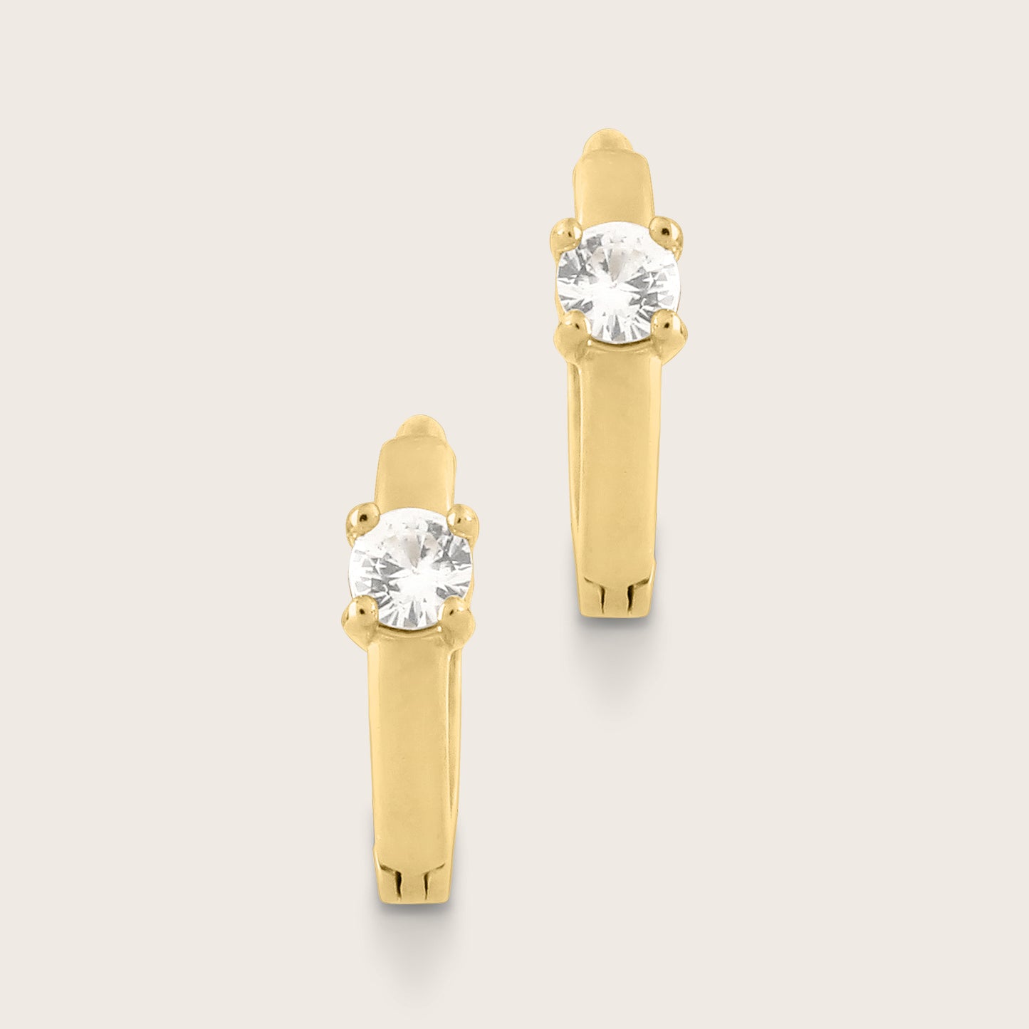 14k Yellow Gold White Sapphire 10mm Single Mini Hoop Earring