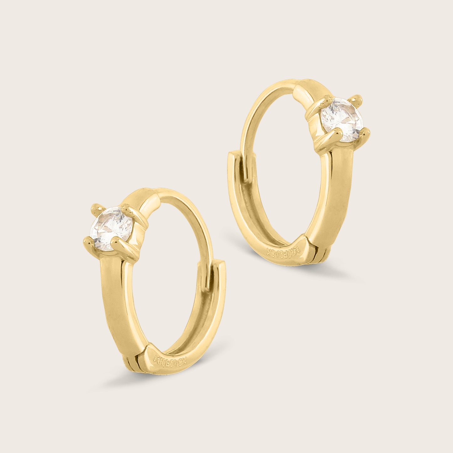 14k Yellow Gold White Sapphire 10mm Single Mini Hoop Earring