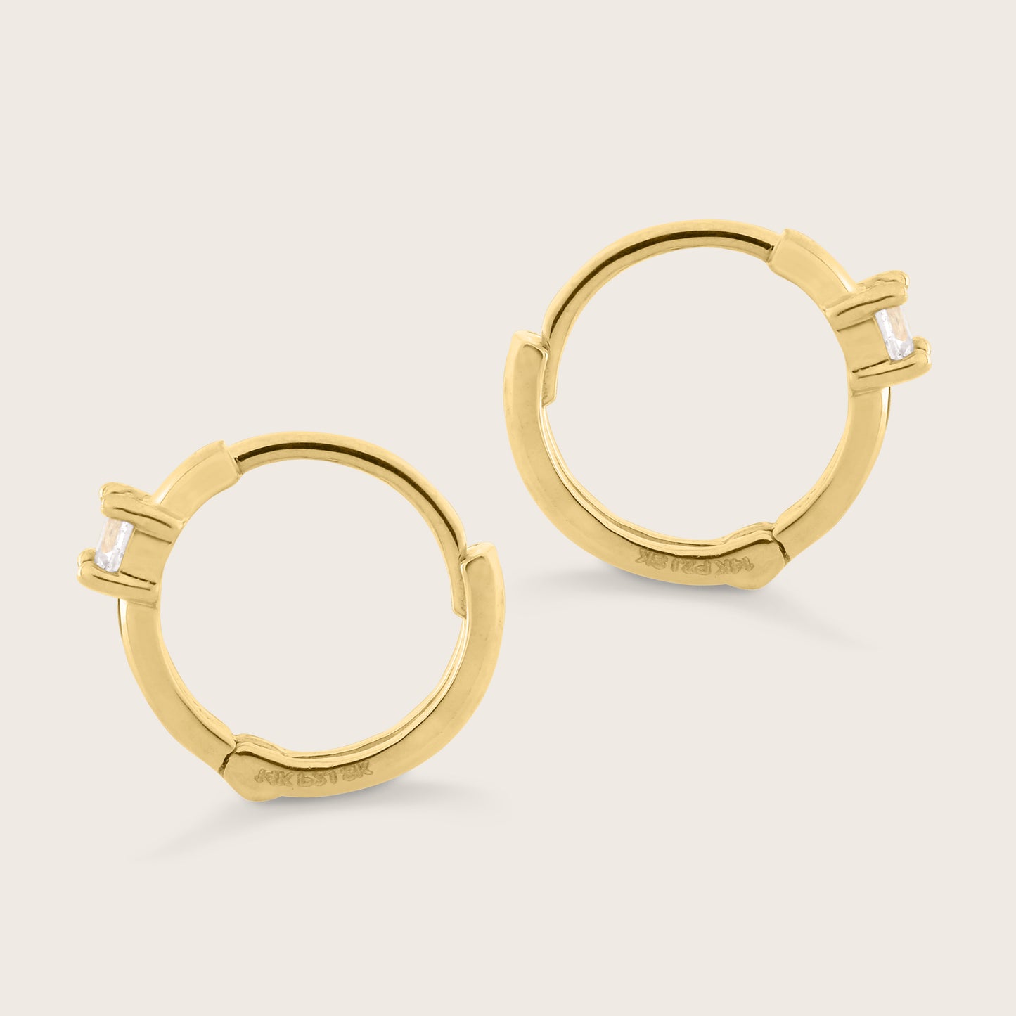 14k Yellow Gold White Sapphire 10mm Single Mini Hoop Earring