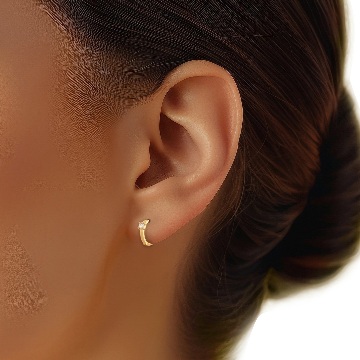 14k Yellow Gold White Sapphire 10mm Single Mini Hoop Earring