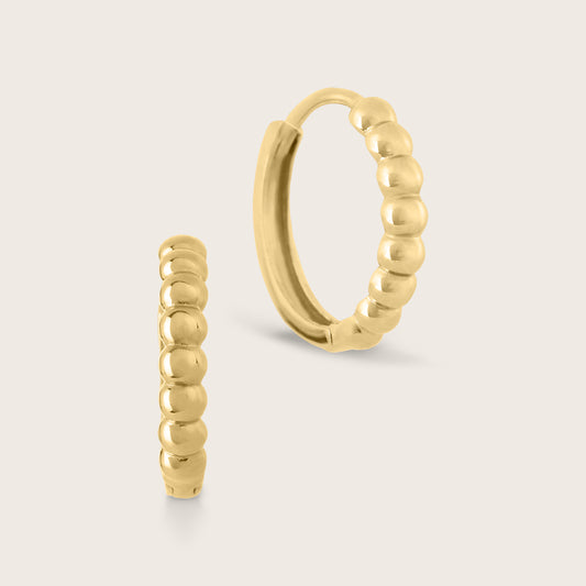 14k Yellow Gold 12.5mm Beaded Huggie Hoops Earring