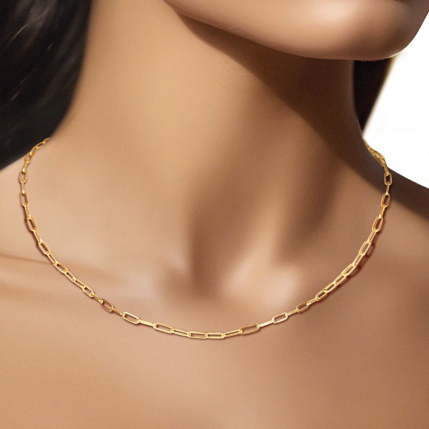 14k Yellow Gold Paperclip Chain Link Necklace