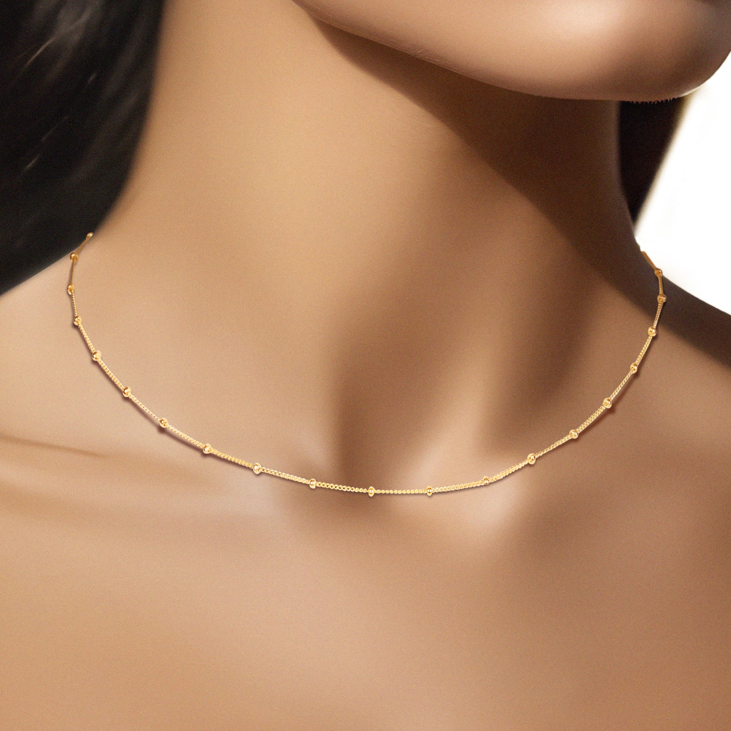 14k Yellow Gold Station Bead Chain Necklace